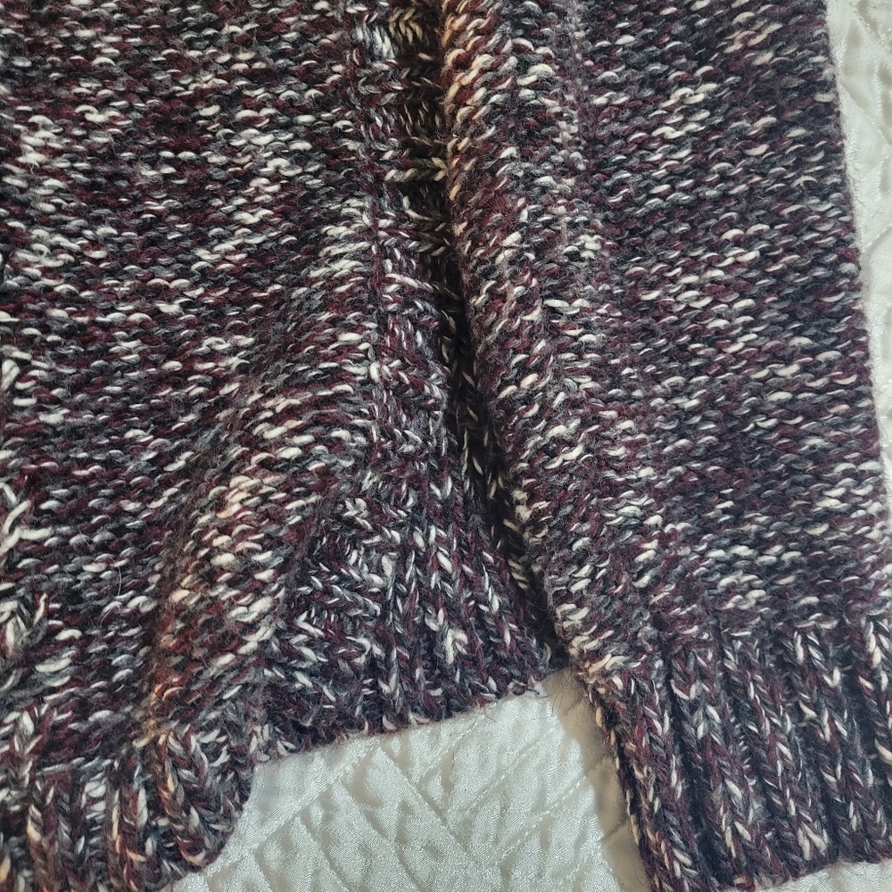 Madewell Alpaca Wool Blend Chunky Cable Knit Sweater Marled Burgundy Grey Size M - Picture 6 of 6